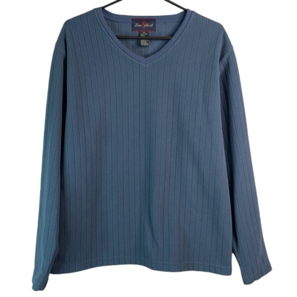 VINTAGE True North Men’s Fleece V-Neck Sweater Steel Blue Ribbed Long Sleeve S - Picture 2 of 10